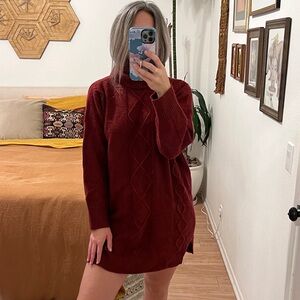 MINKPINK Maroon turtleneck knit sweater dress